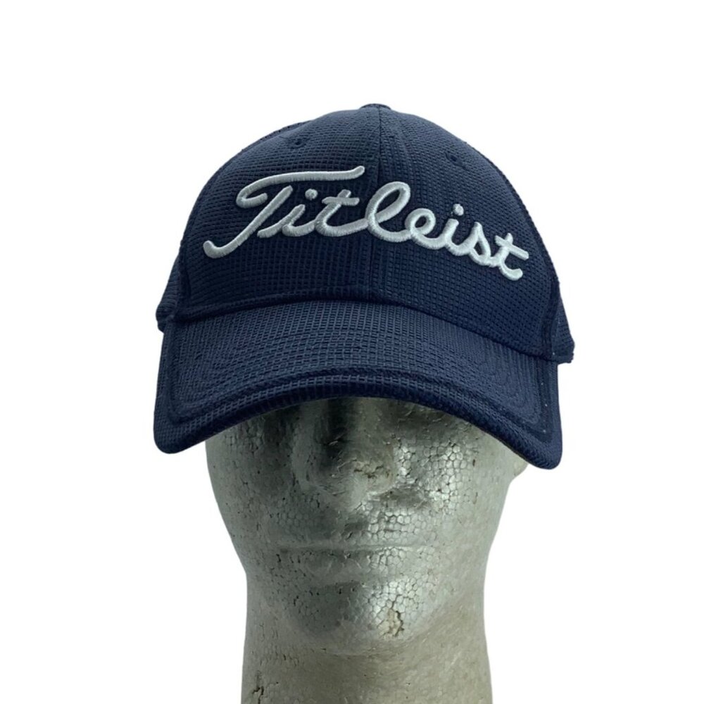 Titleist Golf Logo Baseball Hat Cap Adult Medium Large White‎ Navy Blue A-Flex